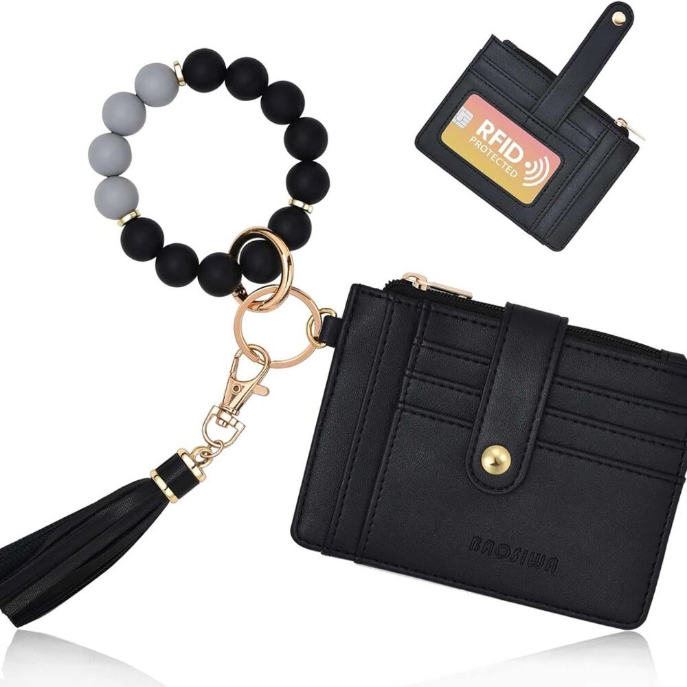 Silicone Bracelet Keychain Wallet for Women Wristlet Card Holder Slim RFID Walle